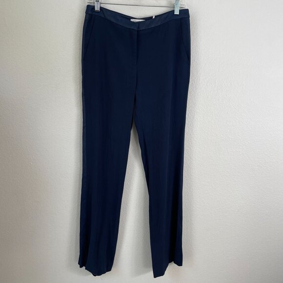 Sandro Paris Womens 40 Navy Dress Pants Satin Side Panel Trousers Straight Leg - Picture 1 of 9